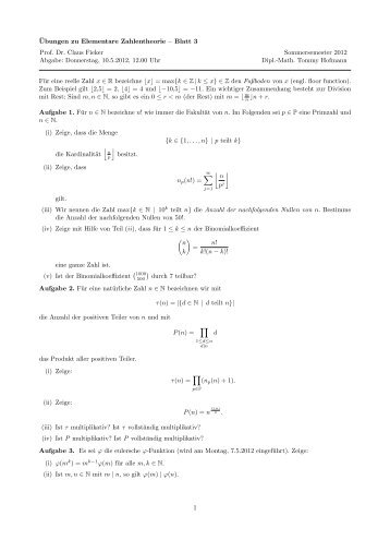 ¨Ubungen zu Elementare Zahlentheorie – Blatt 3 Prof. Dr. Claus ...