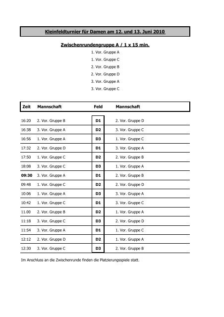 Spielplan Damen-Zwischenrunde - Borussia Emsdetten