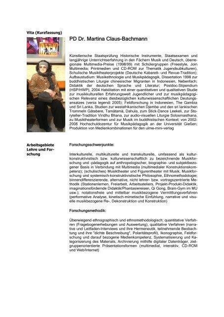 PD Dr. Martina Claus-Bachmann - Ethnomusicscape