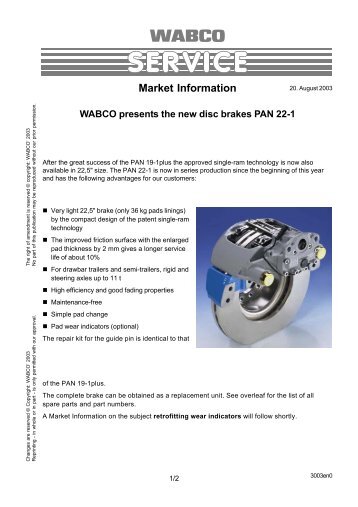 Market Information WABCO presents the new disc brakes PAN 22-1