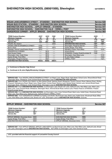 Bus Timetable - Shevington High School