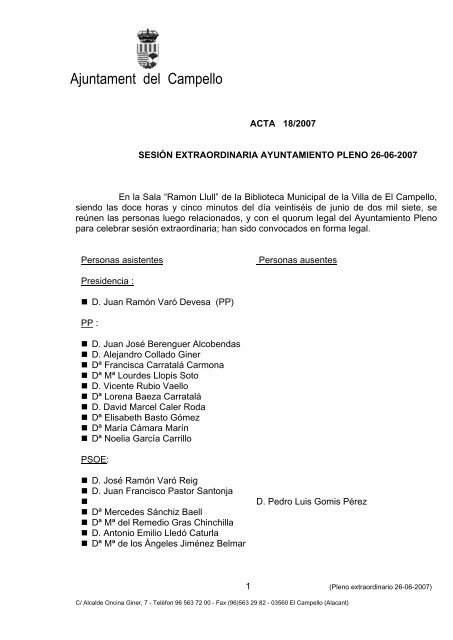 Pleno AP20070626.pdf - Ayuntamiento de El Campello