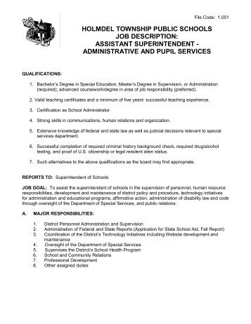 holmdel township public schools job description: assistant