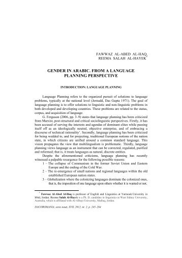 gender in arabic. from a language planning ... - Dacoromania