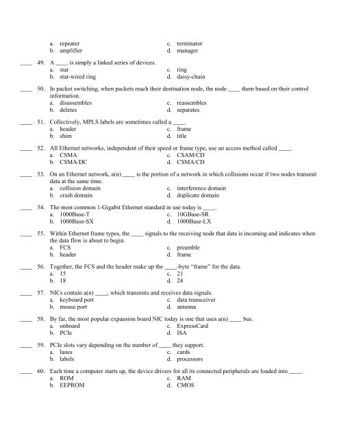 CIS 150 Final Exam Review Sheet Multiple Choice Identify the ...