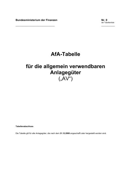 AfA-Tabelle