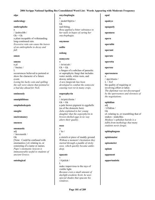 2004 Scripps National Spelling Bee Consolidated Word List Words 
