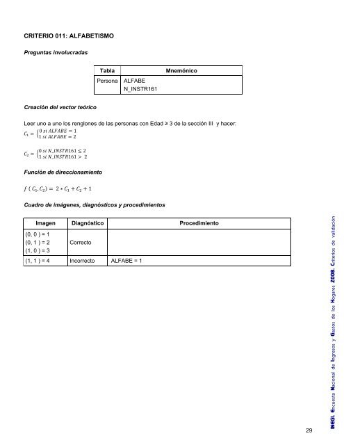 Criterios de validación - Inegi