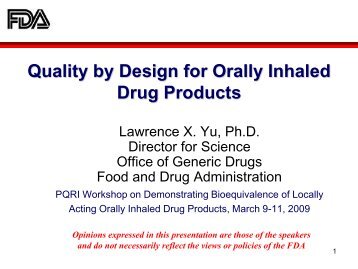 Quality by Design for Orally Inhaled Drug Products - PQRI