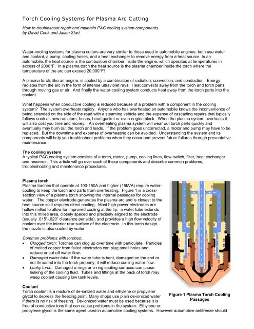 Torch Cooling Systems for Plasma Arc Cutting - Centricut