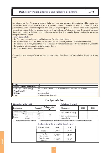 Catalogue descriptif des familles de dÃ©chets radioactifs ... - Andra