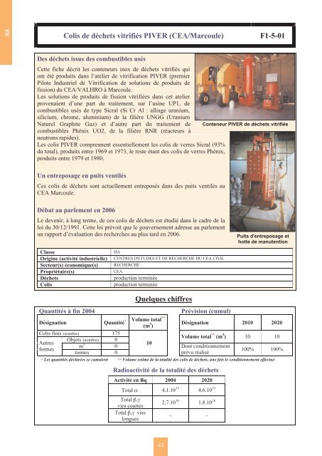 Catalogue descriptif des familles de dÃ©chets radioactifs ... - Andra