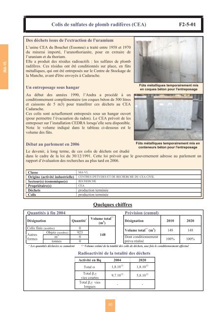 Catalogue descriptif des familles de dÃ©chets radioactifs ... - Andra