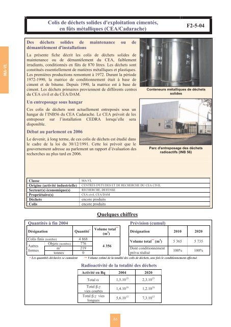 Catalogue descriptif des familles de dÃ©chets radioactifs ... - Andra