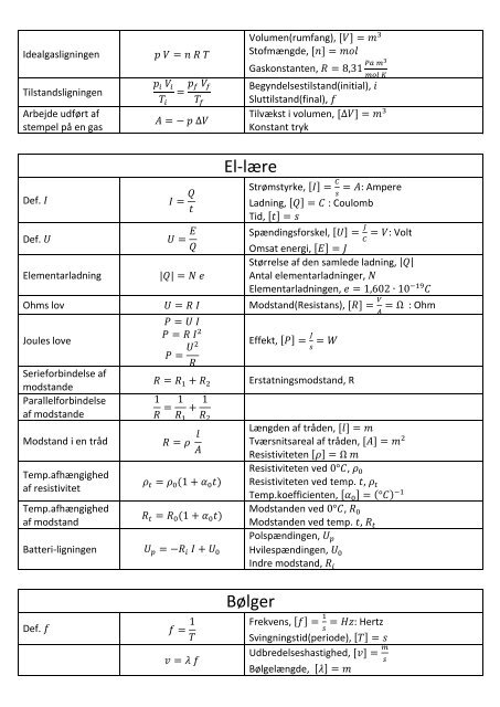 Formelsamling til Fysik B