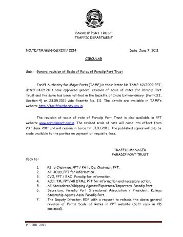 General revision of Scale of Rates of Paradip Port Trust