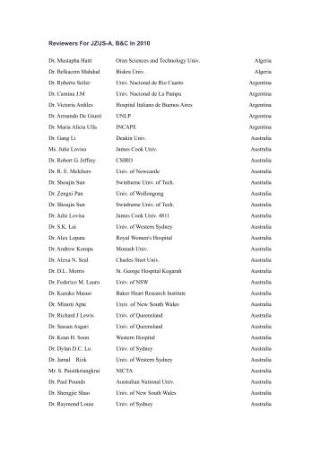 Reviewers For JZUS-A, B&C In 2010 Dr. Minoti Apte Univ. of New ...