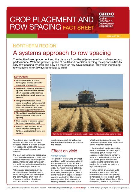 CROP PLACEMENT AND ROW SPACING fact sheet - Grains ...