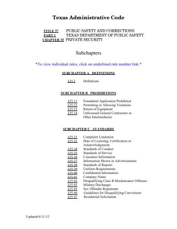 Texas Administrative Code Subchapters - Texas Department of ...