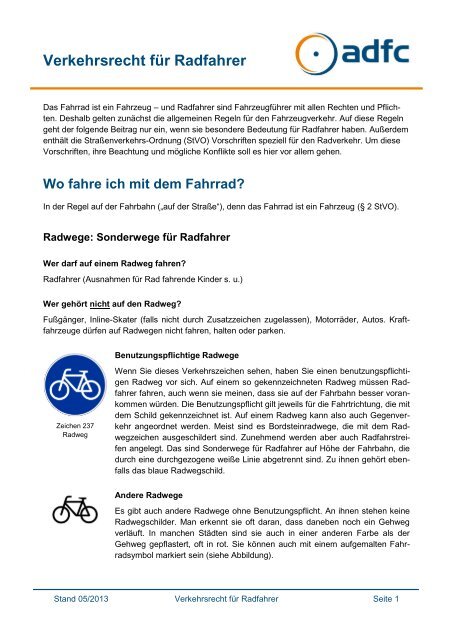 Download Verkehrsrecht fÃ¼r Radfahrer - Dahme-Radweg