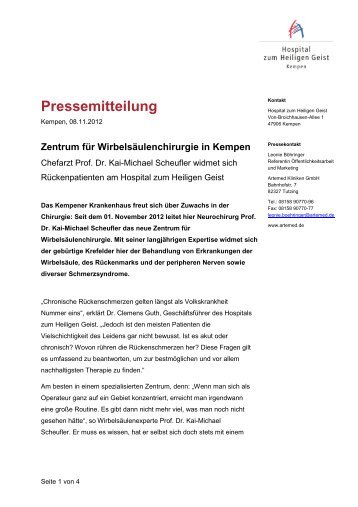 Pressemitteilung - Hospital zum Heiligen Geist