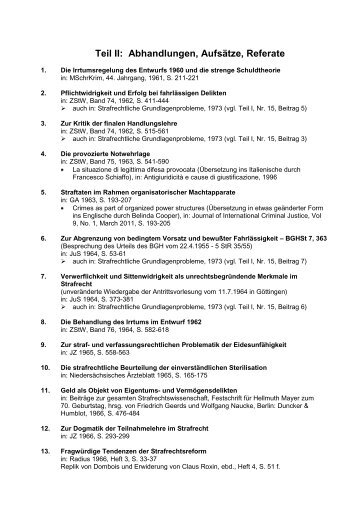 Teil II: Abhandlungen, Aufsätze, Referate - Claus Roxin