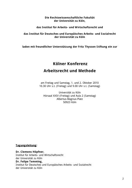 Kölner Konferenz Arbeitsrecht und Methode