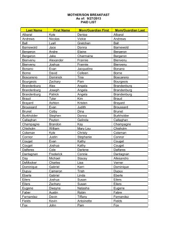 MOTHER/SON BREAKFAST As of: 9/27/2013 PAID LIST Last Name ...