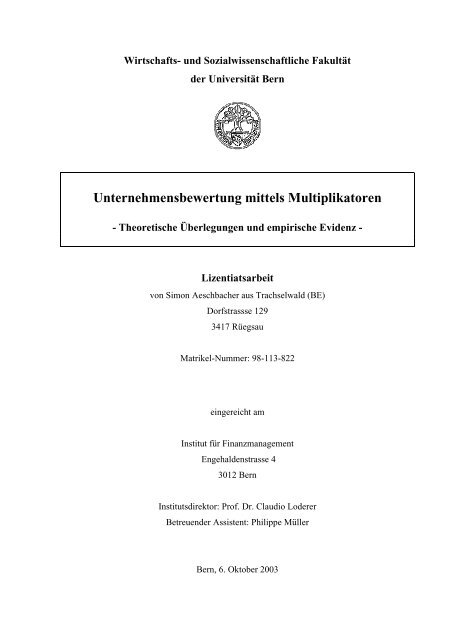 Executive Summary (pdf, 489KB) - Institut für Finanzmanagement ...