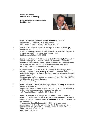Literaturverzeichnis Prof. Dr. med. R. Kimmig Originalarbeiten ...