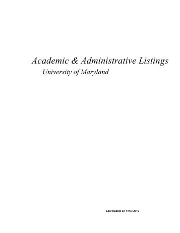 Academic & Administrative Listings University of Maryland
