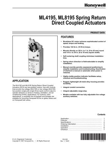 ML4195, ML8195 Spring Return Direct Coupled Actuators - Kele