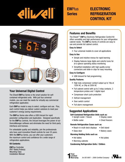 Eliwell EWPlus Series Electronic Refrigeration Control Kit - Uni-Line