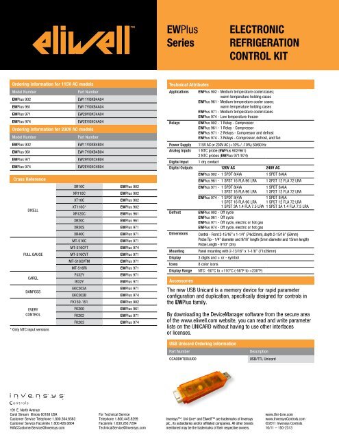 Eliwell EWPlus Series Electronic Refrigeration Control Kit - Uni-Line