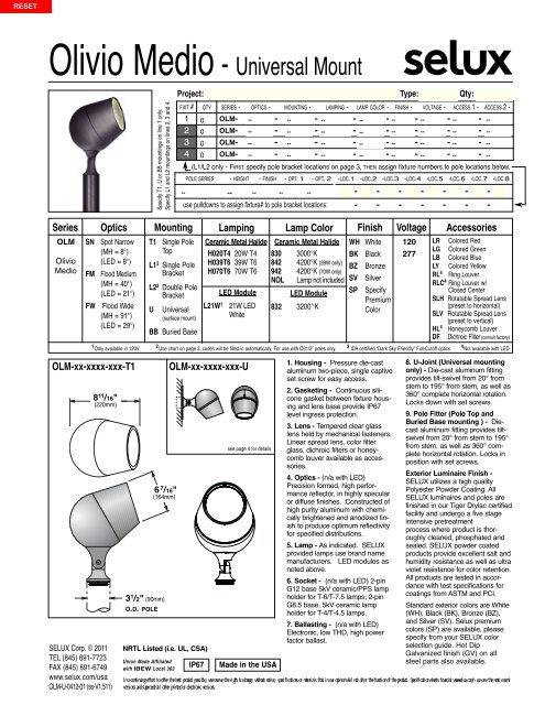 Olivio Medio - Universal spec sheet - Selux