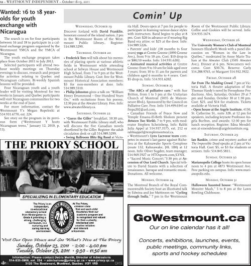 October 18 - Westmount Independent