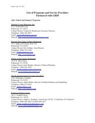 List Of Programs And Service Providers Partnered With GRIP