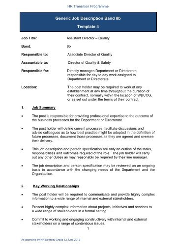 Generic Job Description Band 8b Template 4 - NHS Manchester