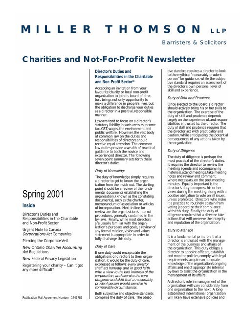 Director's Duties and Responsibilities in the Charitable and Non ...