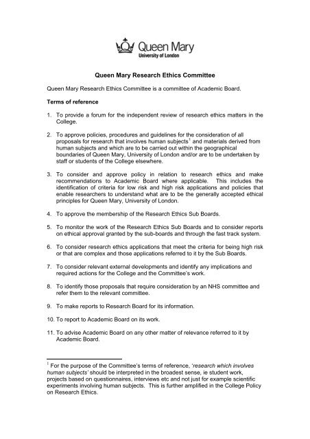 Queen Mary Research Ethics Committee - Academic Registry and ...