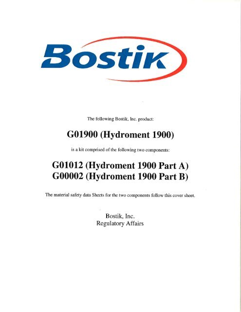 G01900 (Hydroment 1900) - MSDS - Bostik, Inc