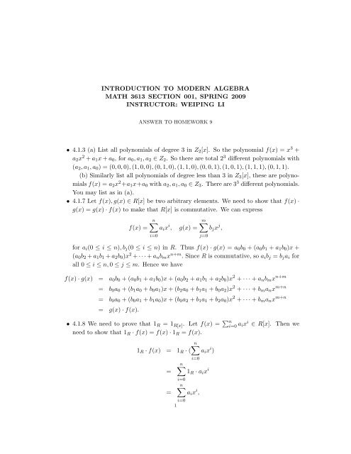 INTRODUCTION TO MODERN ALGEBRA MATH 3613 SECTION ...