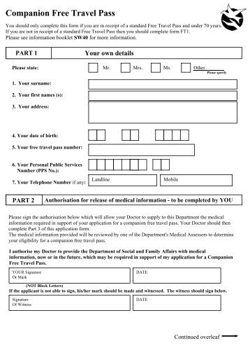 Companion Free Travel Pass Application Form - Welfare.ie