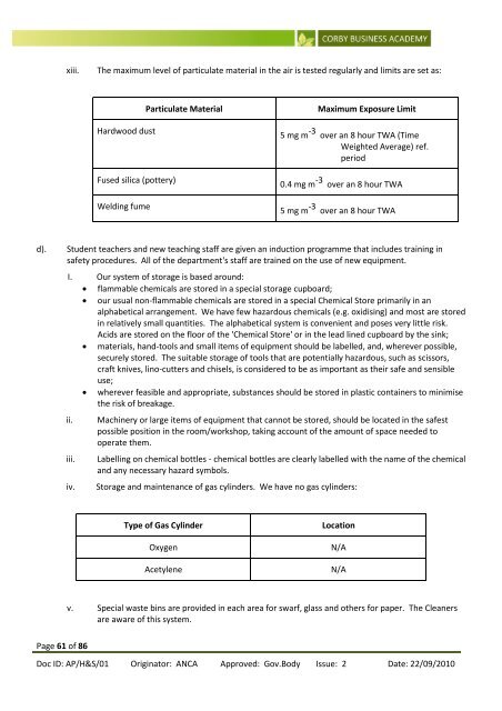 H&S/01 Health and Safety - Corby Business Academy