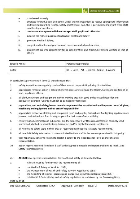 H&S/01 Health and Safety - Corby Business Academy