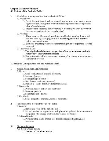 Chapter 5: The Periodic Law 5.1 History of the Periodic Table I. M