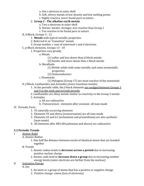 Chapter 5: The Periodic Law 5.1 History of the Periodic Table I. M