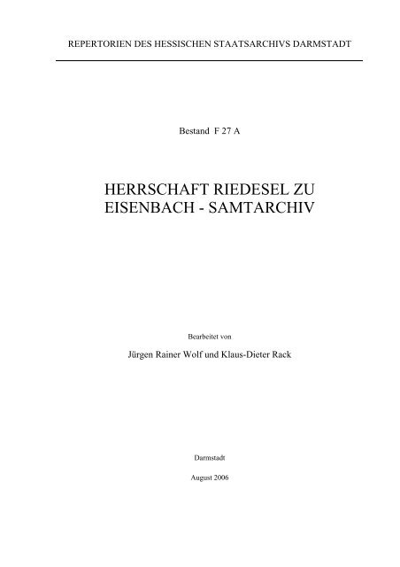 herrschaft riedesel zu eisenbach - samtarchiv - Hessisches Archiv ...
