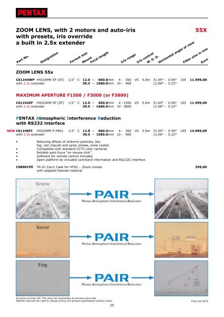 Price List 2010 - Security Systems - Pentax