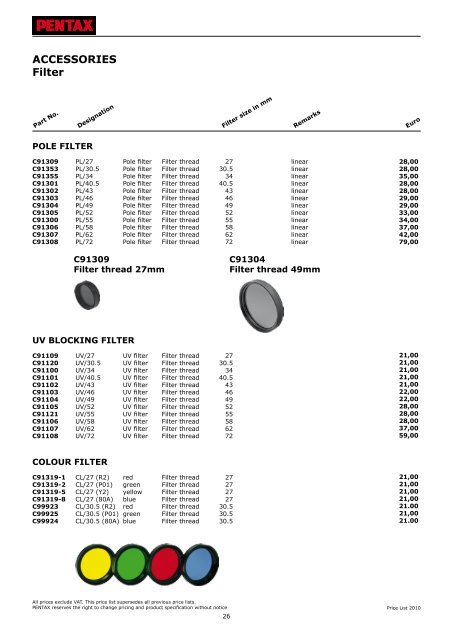 Price List 2010 - Security Systems - Pentax